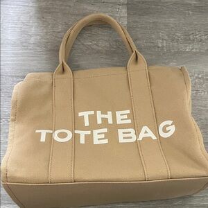 Canvas Tote Bag with Bold 'THE TOTE BAG' Text - Beige